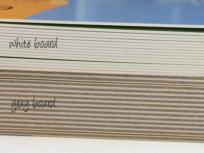 White board and gray board comparison for board book printing